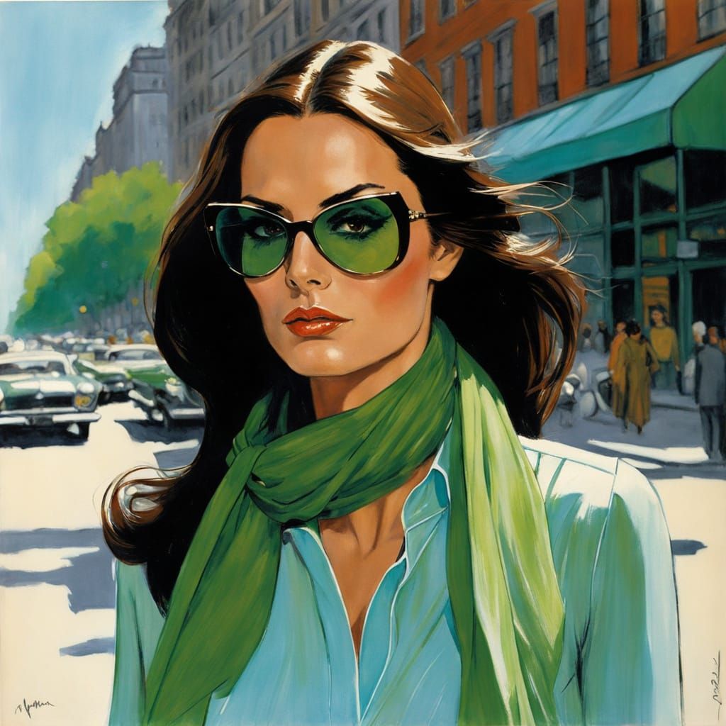 1970s Woman in NYC, Vibrant Vintage Art