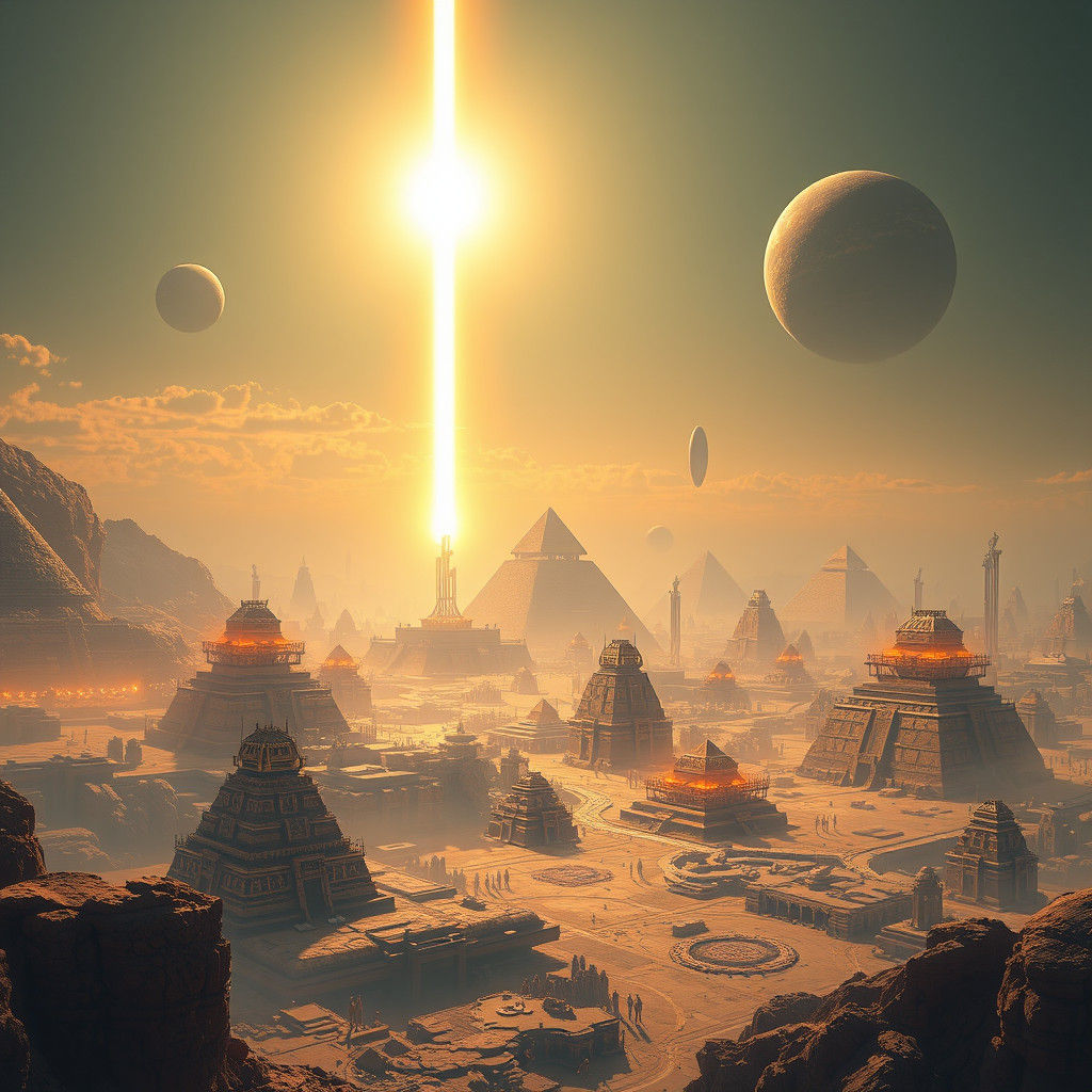 Cosmic Metropolis Radiates Golden Light into the Distant Ski...