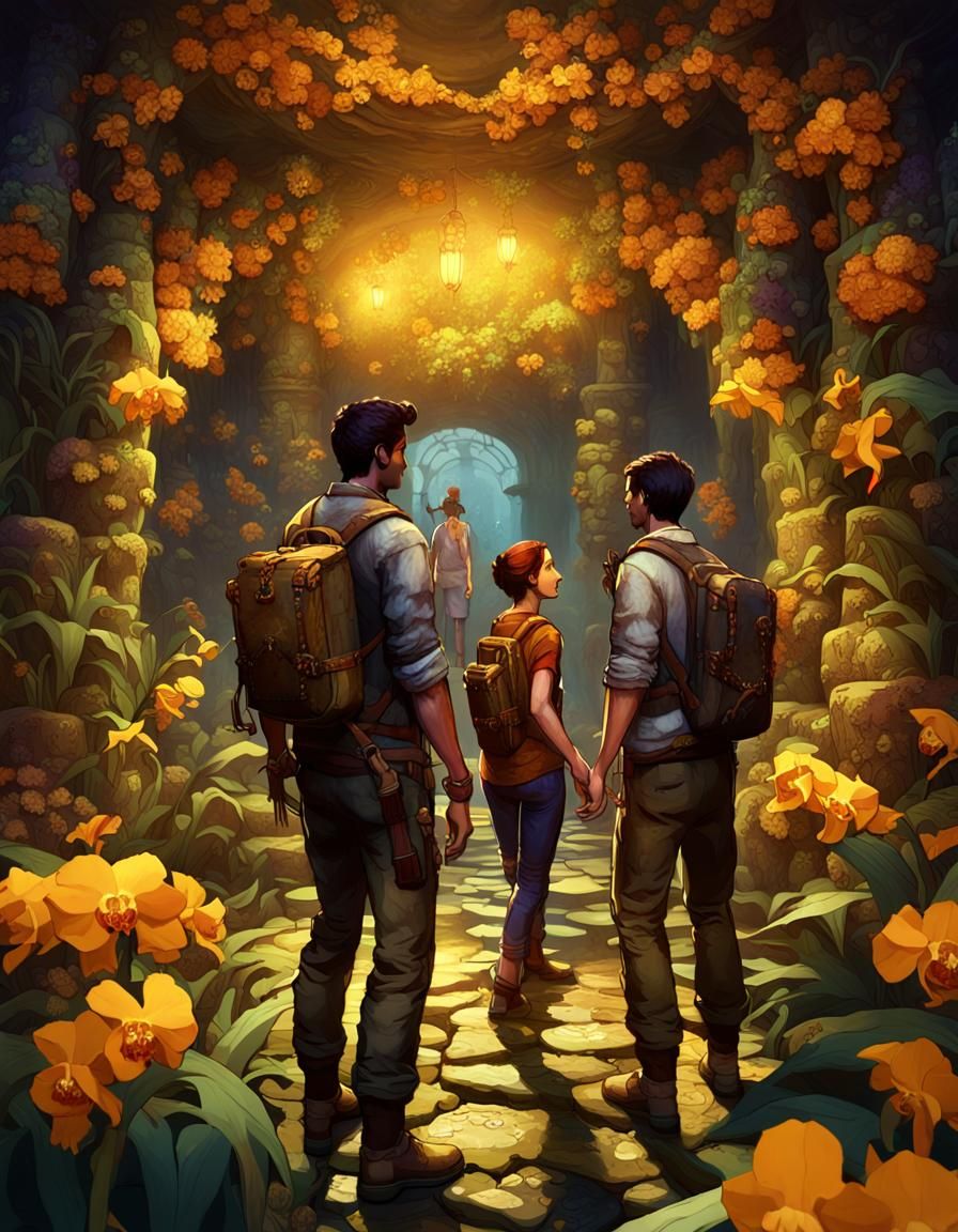 Adventurers Discover Uncharted Dungeon with Gold Leaf Accent...