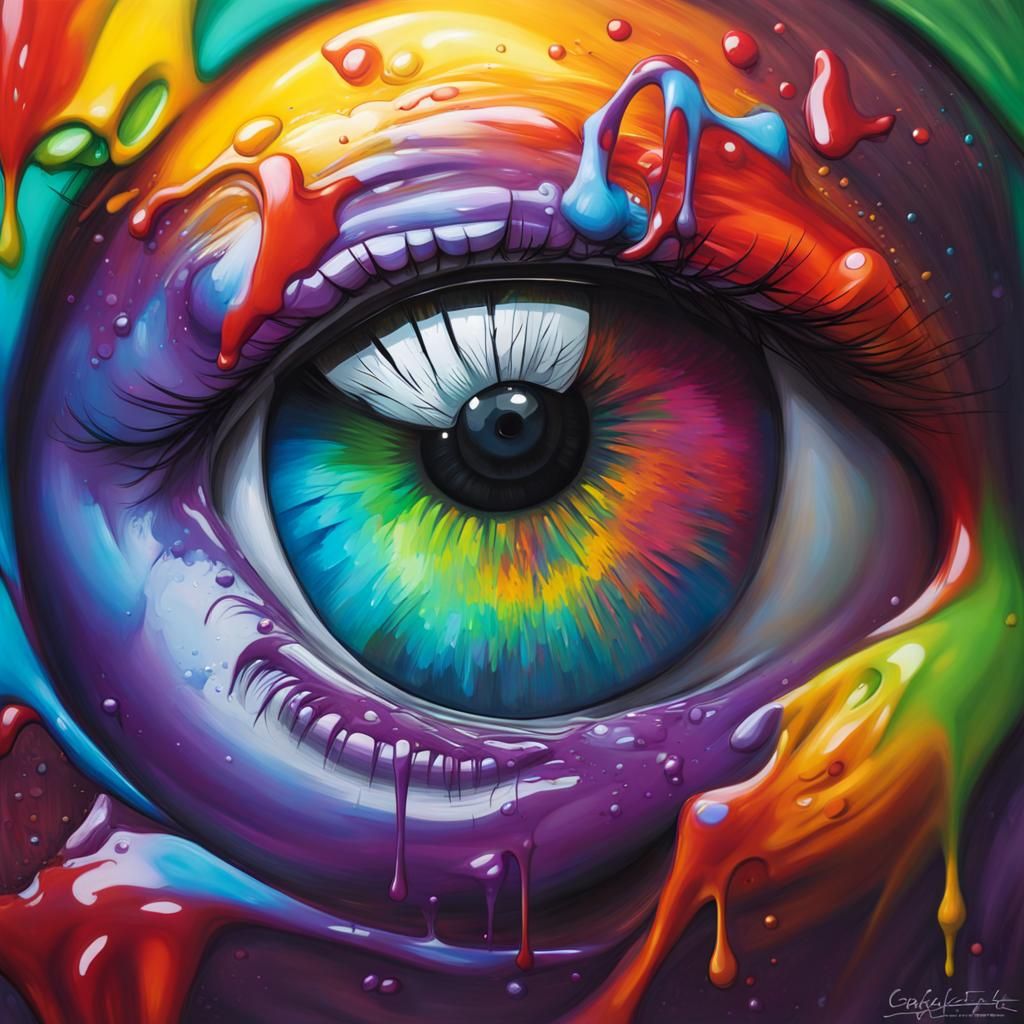 Colorful Focused Eyes Reflecting Graffiti Art Style