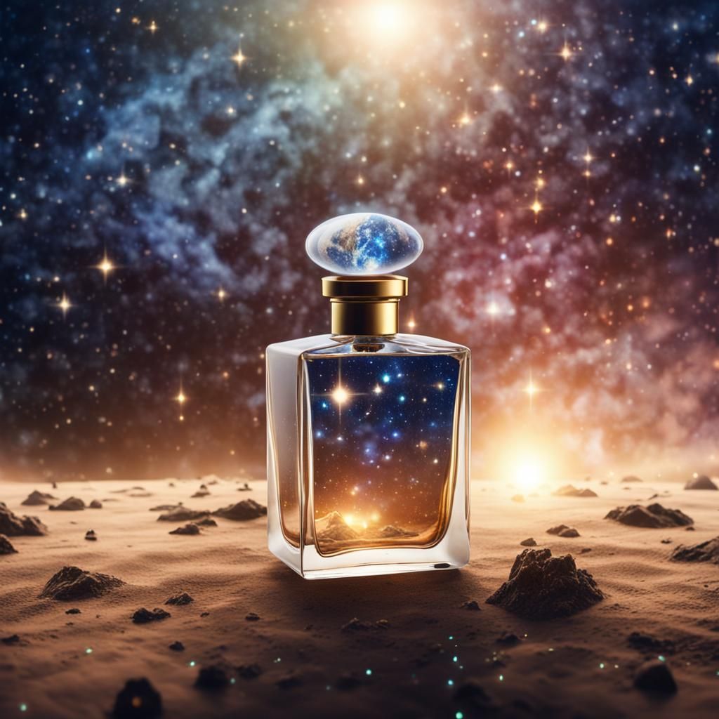 Vintage Perfume Bottle Floating in Open Space