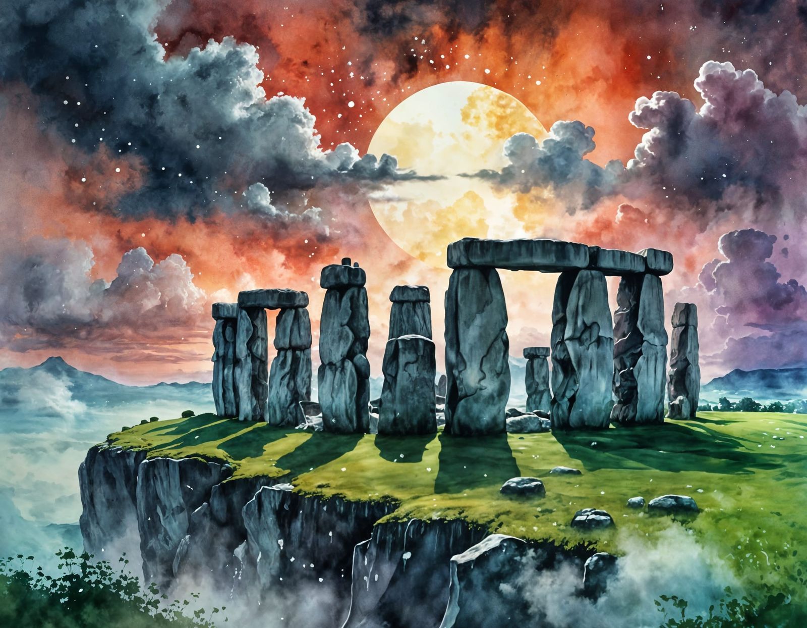 Stonehenge in Watercolor and Metallic Ink
