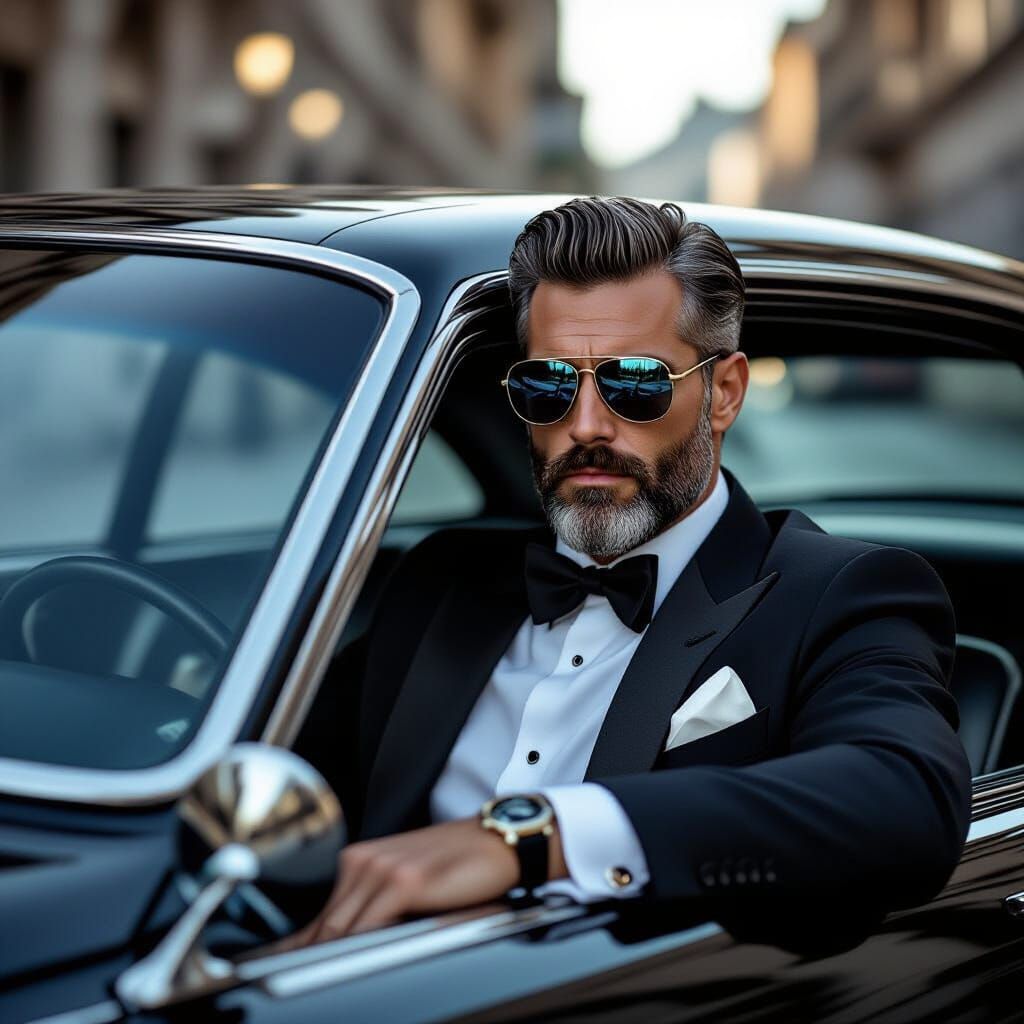 Man in Luxury Car, Cinematic Realism Style