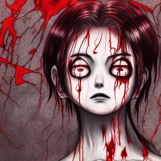 Junji Ito Style Horror: Girl Covered in Blood
