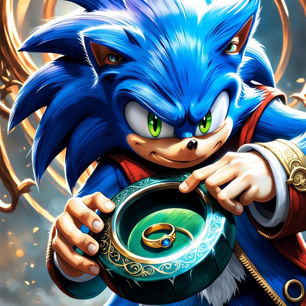 Sonic the Hedgehog with the One Ring 3D Render