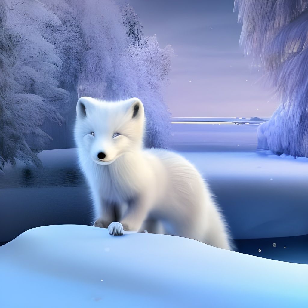 Adorable Arctic Fox in Snowy Winter Landscape