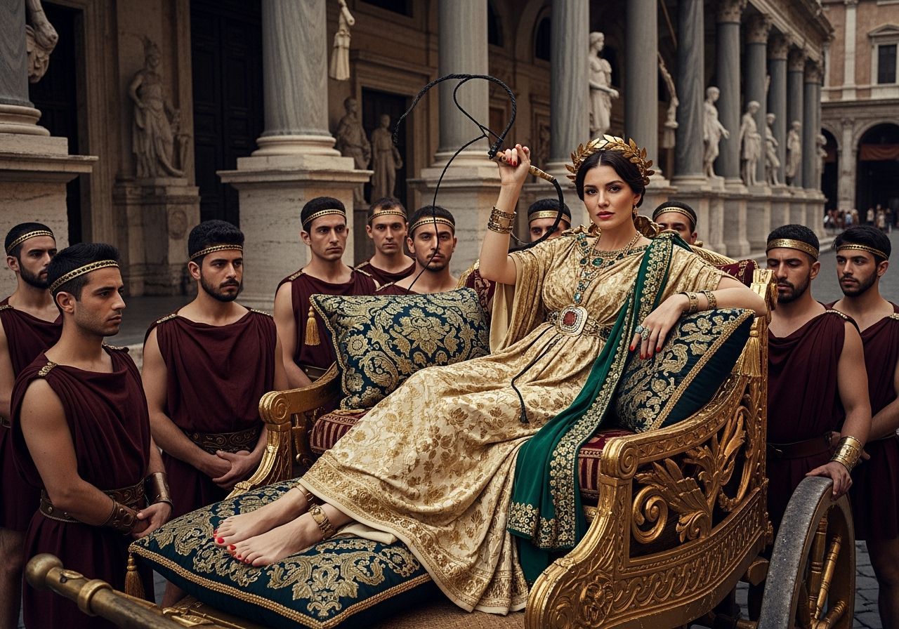 Regal Roman Empress in Gold Chariot