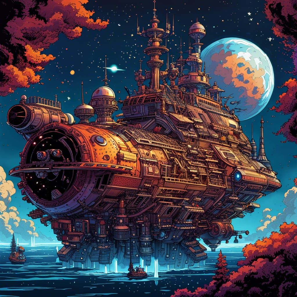 Detailed Pixel Art Spaceship in Comic Style