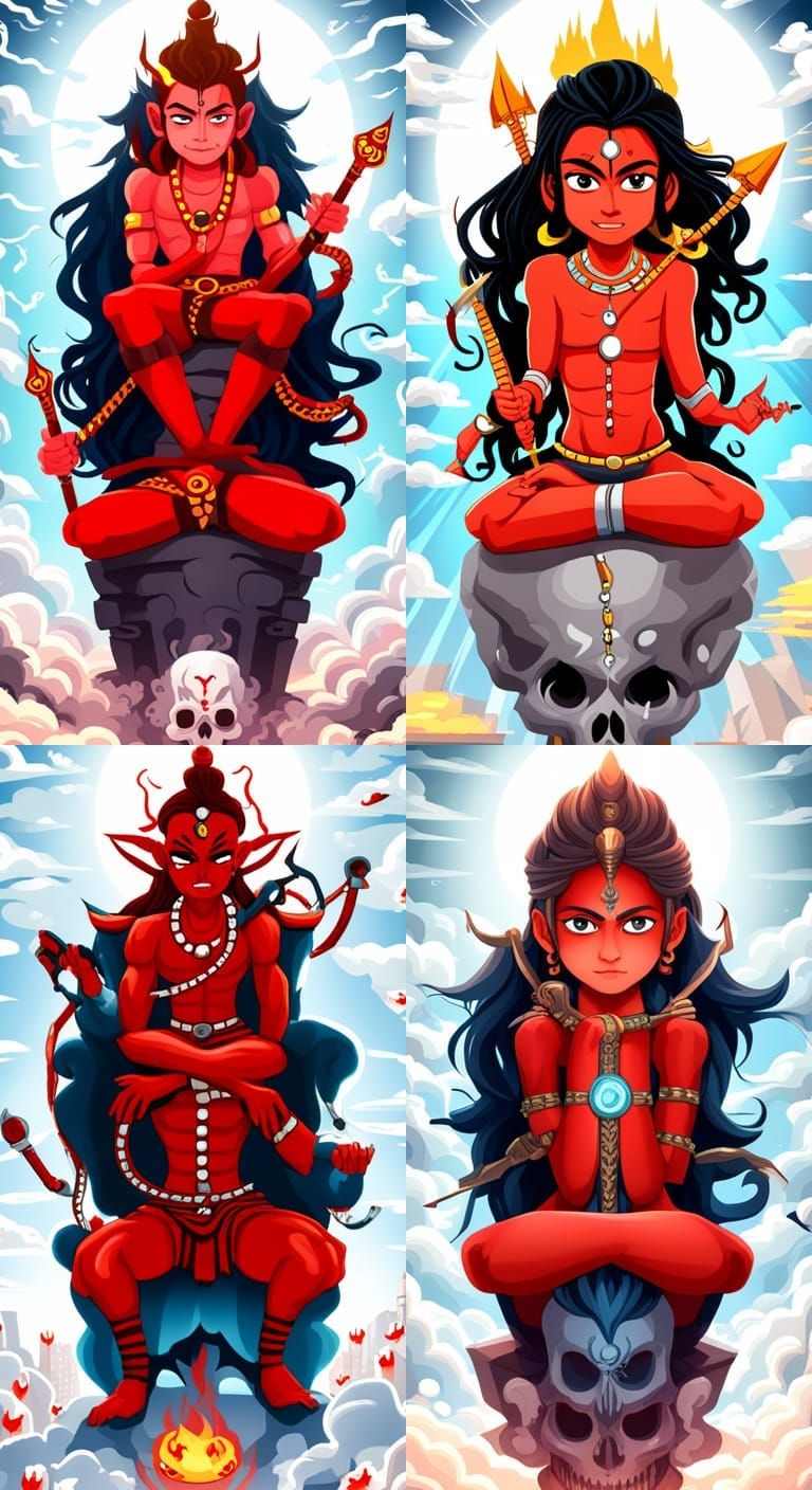 Chibi Anime Lord Shiva on Skull Throne