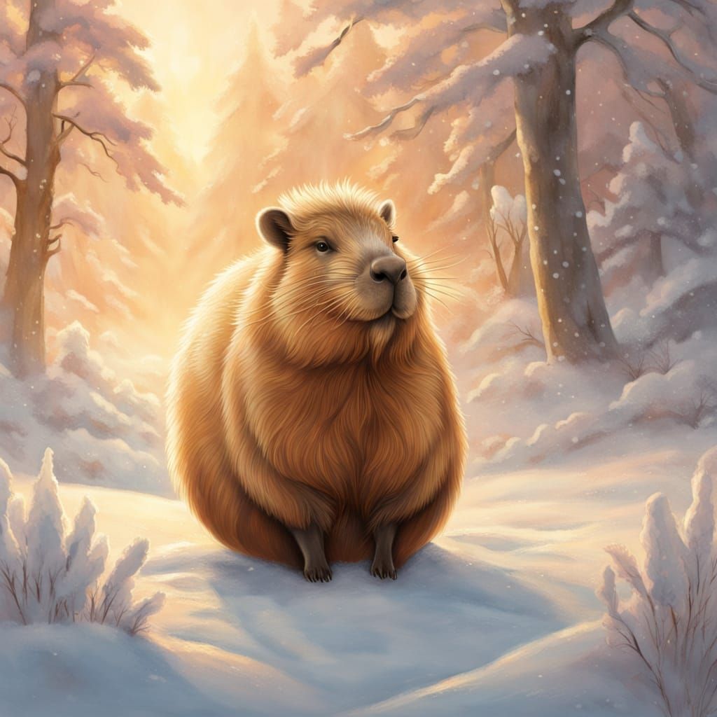 Surreal Winter Wonderland with Capybara