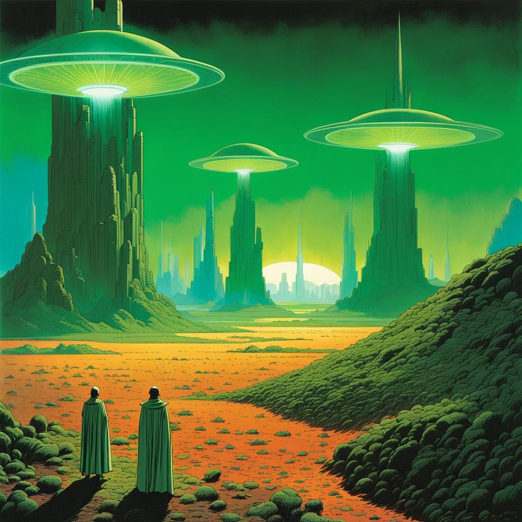 Vintage Sci-Fi Aliens in Moebius Style