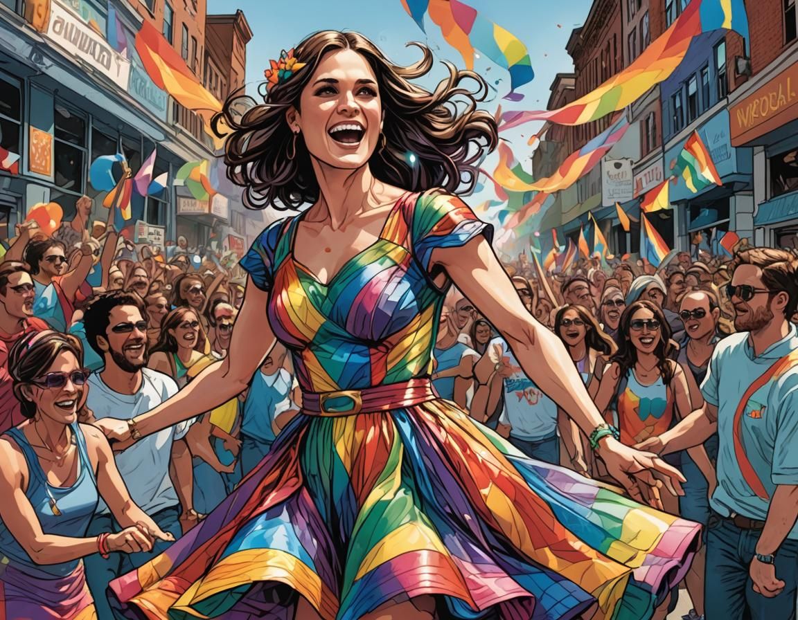 Rainbow Dress at Pride Parade, Comic Book Art