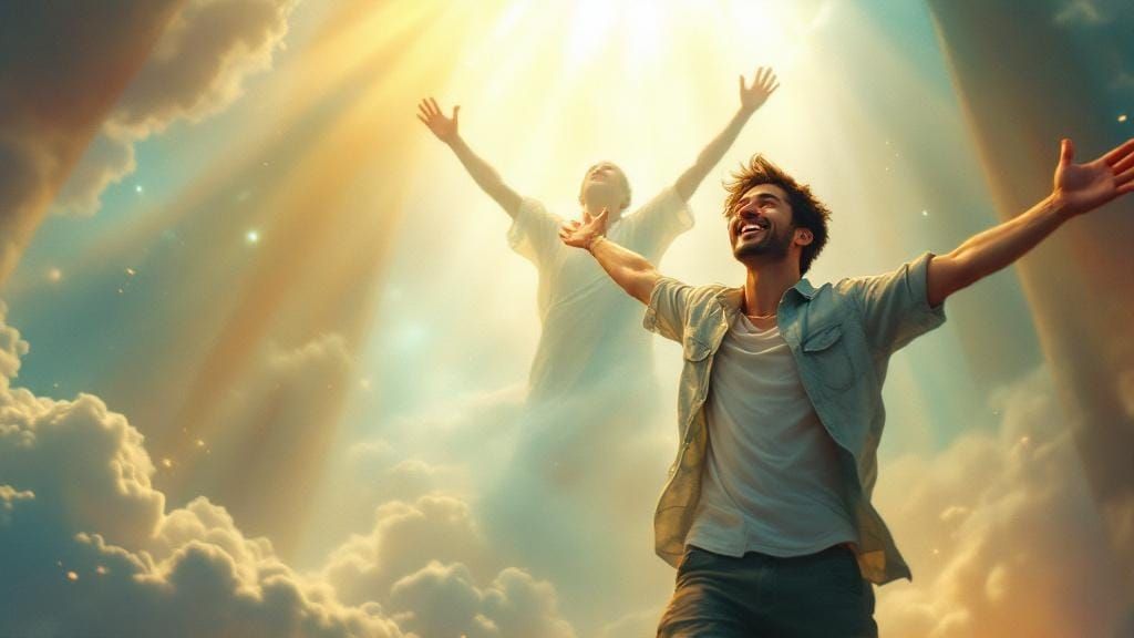 Figures Embracing Freedom in Divine Light