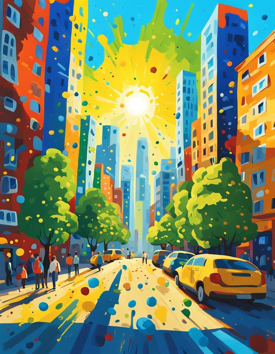Naive Art Cityscape with Bold Colors