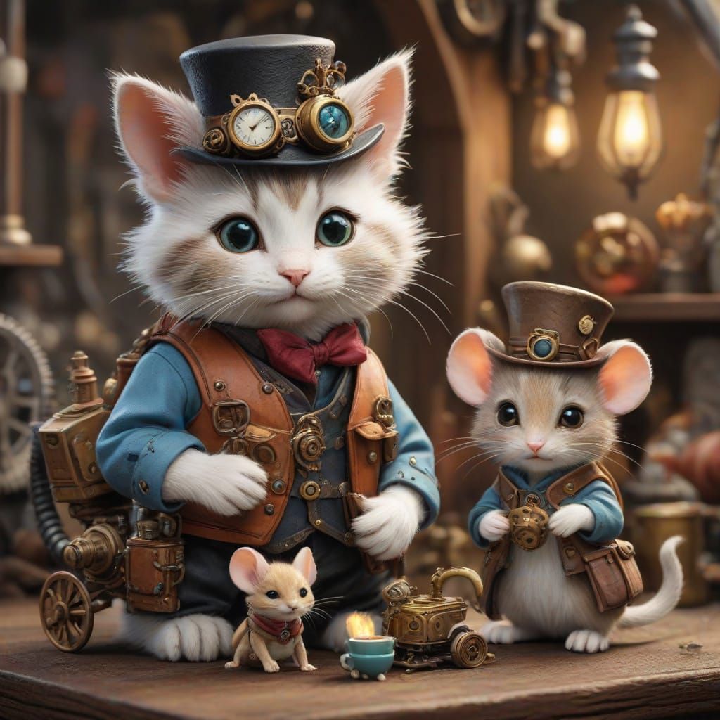 Steampunk Whimsy: Kitten and Mice Welcome Spring