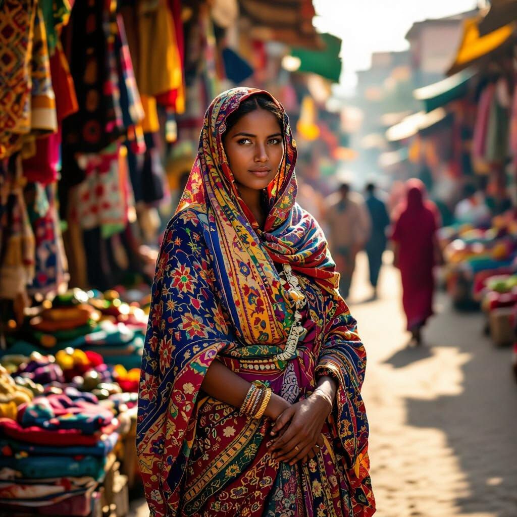 Etiopian Woman in Vibrant Market Sunlight