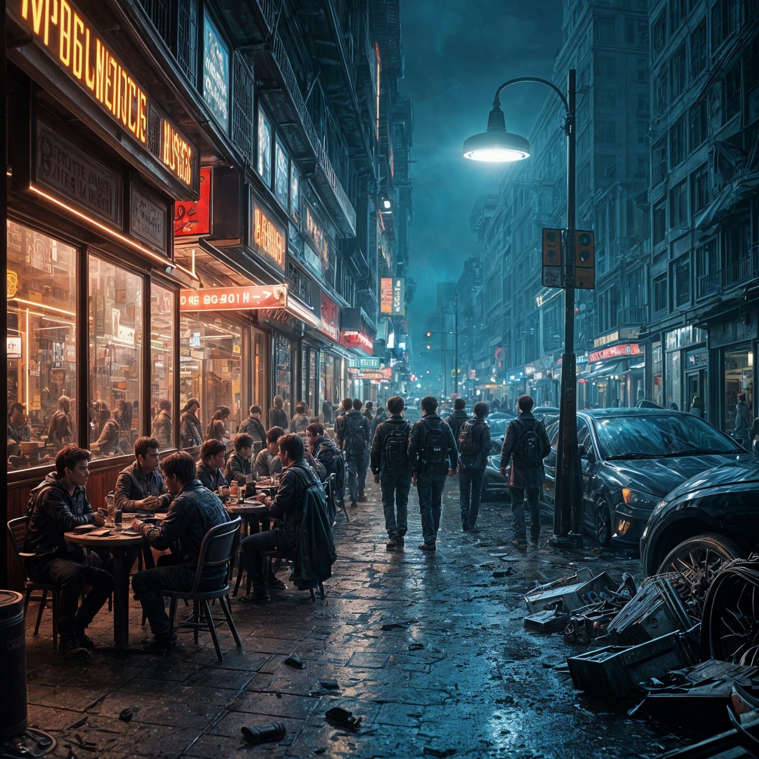 Neon Cityscape in Rainy Blade Runner Style