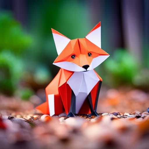 Detailed Origami Sculpture of a Red Fox