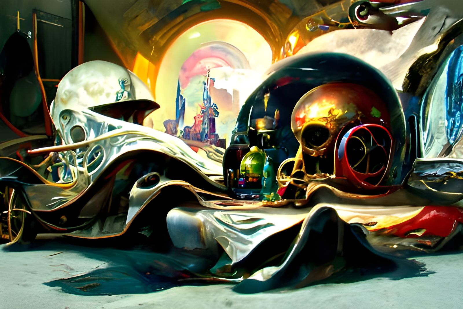 Surreal Still Life with Skull in Mixed Media