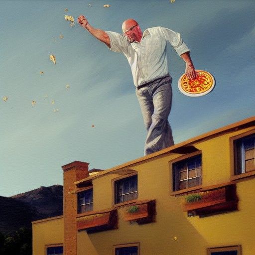 Walter White Pizza Throwing: Oil Painting