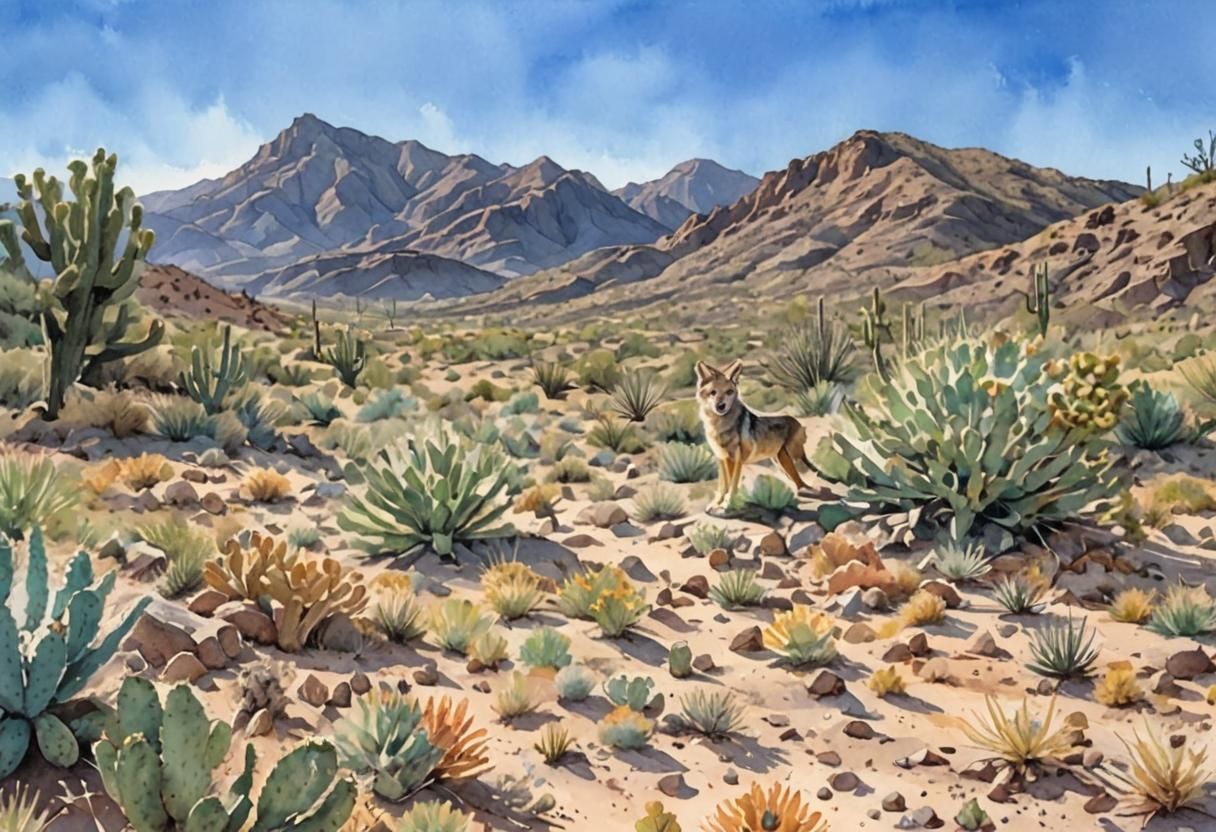 Coyote in Sonoran Desert: A Watercolor Painting