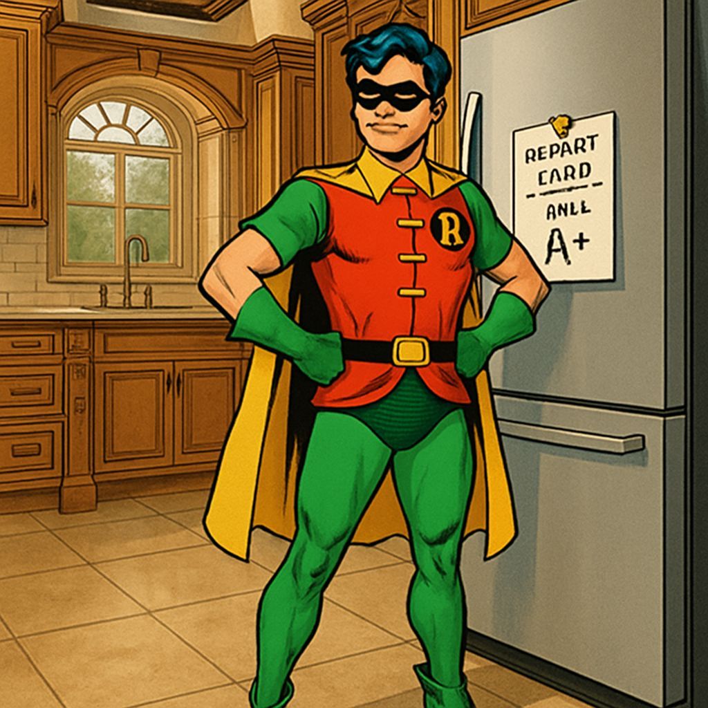 Superhero Robin in Rich Mansion Kitchen