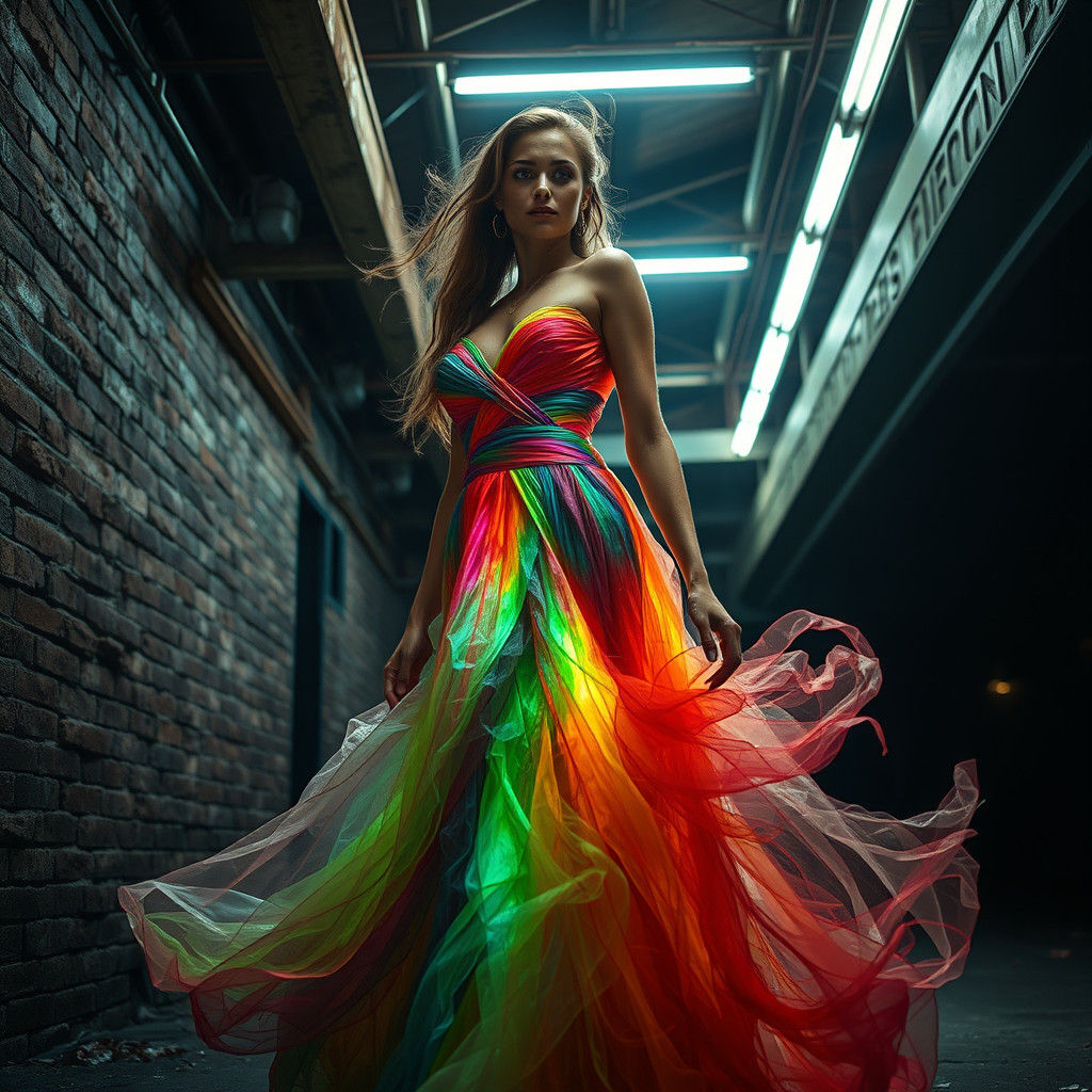 Woman Radiating Colors in Urban HDR Setting