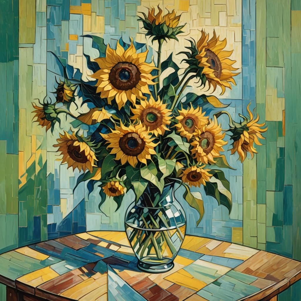 Cubist Sunflowers in a Dreamlike Setting