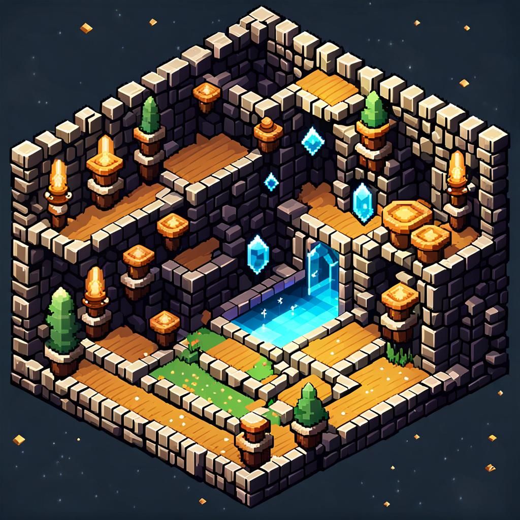 Isometric Pixel Art Crystal Dungeon Level Design