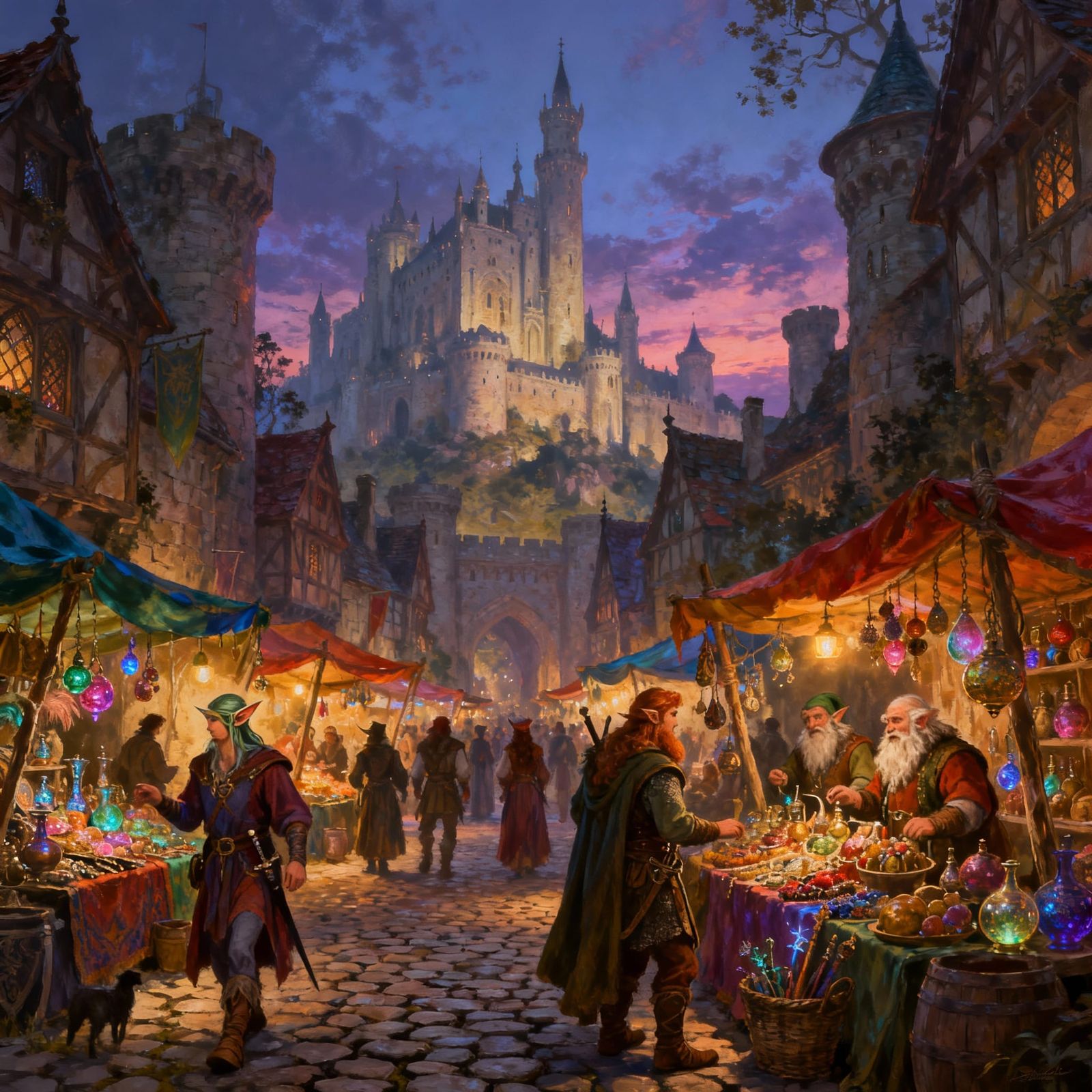 Medieval Fantasy Marketplace at Twilight