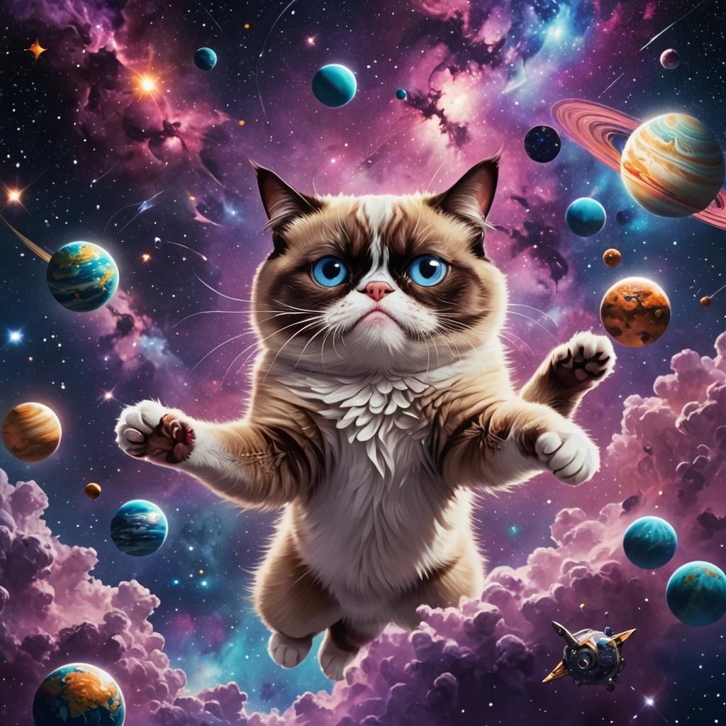 Grumpy Cat's Space Adventure: Concept Art in Zero Gravity