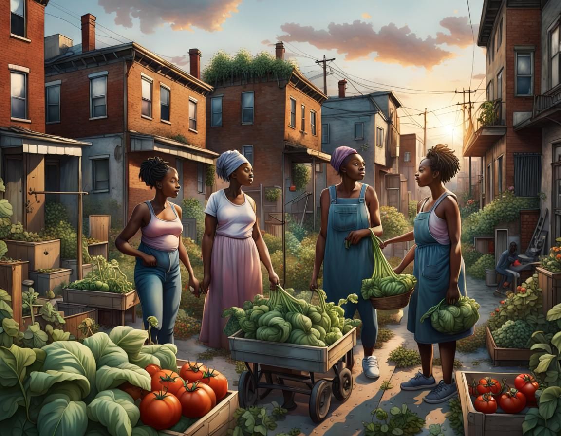 Hyperrealistic Urban Garden at Sunset
