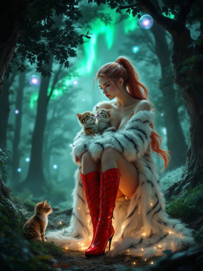 Girl in Furry Costume with Kitten Friends, Tiger Eyes, and L...