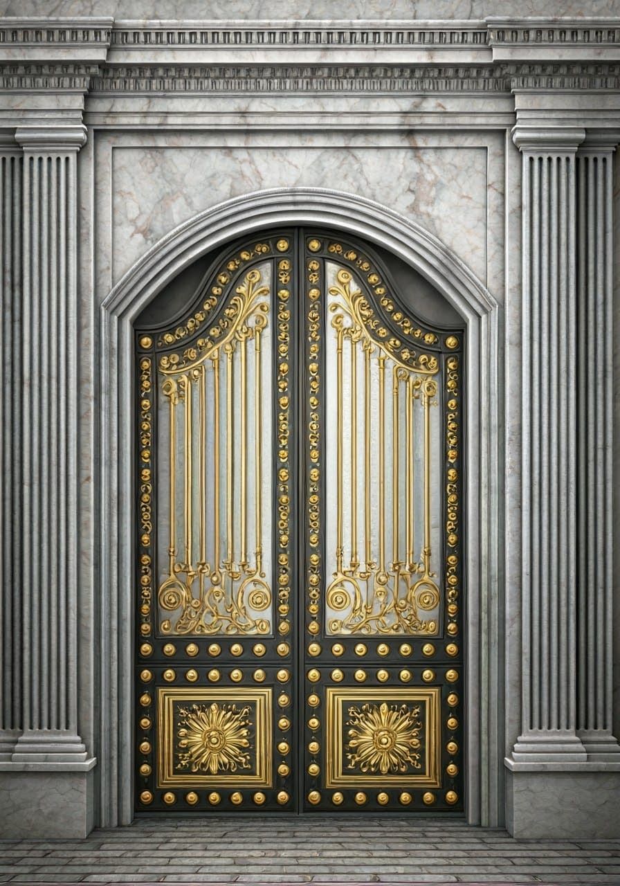 Ancient Roman Marble Gate with Golden Accents