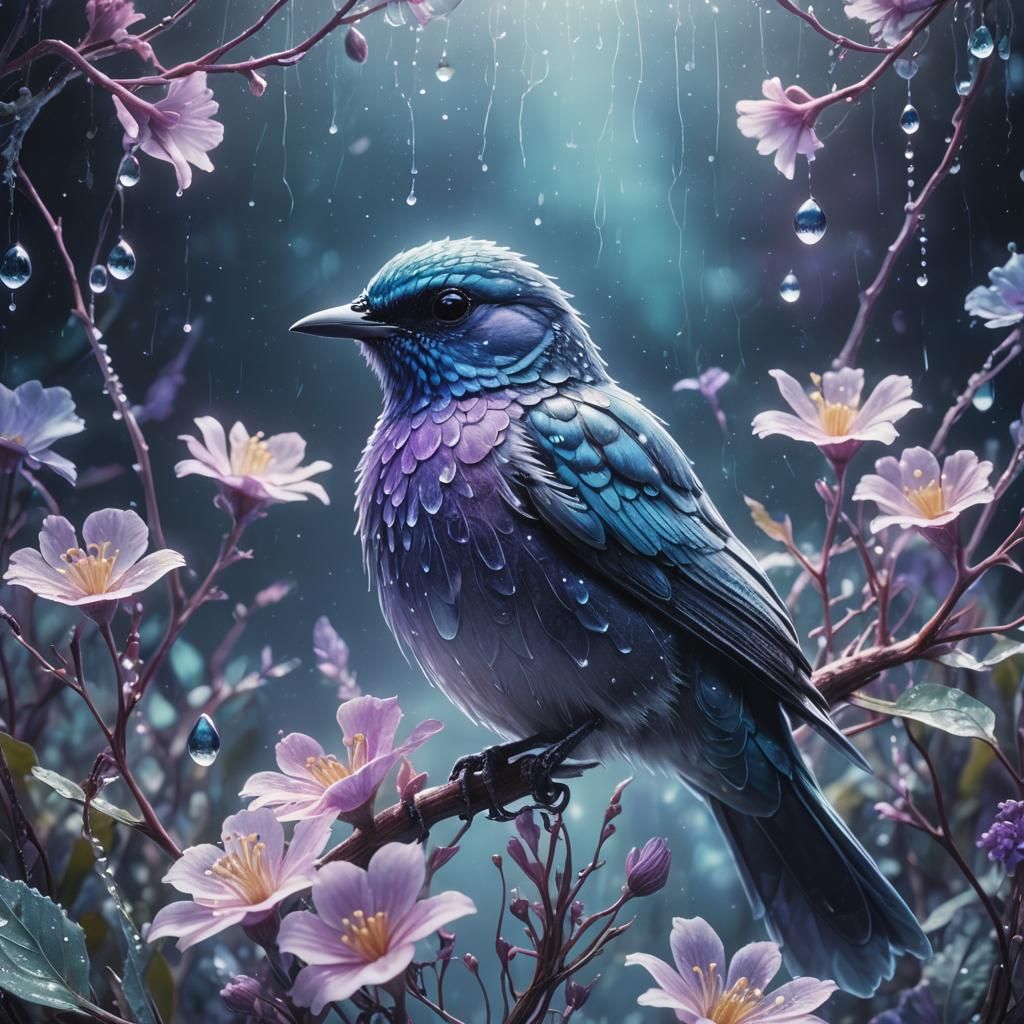 Bioluminescent Bird in Pastel Hues: Hyperrealistic Art