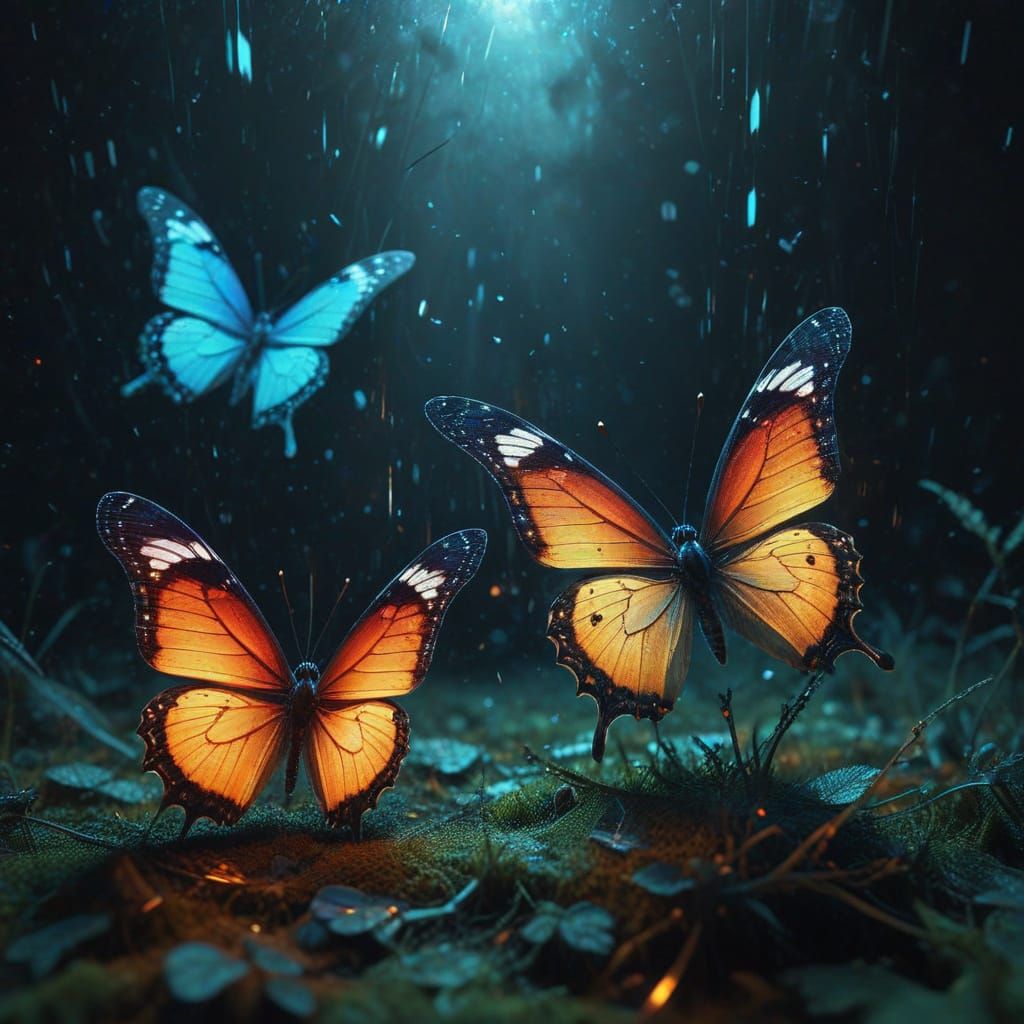 Butterfly Silhouettes in Glitchcore Surrealism