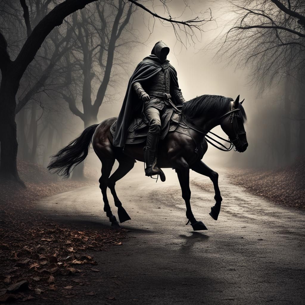 Hyperrealistic Headless Horseman in Cinematic Composition