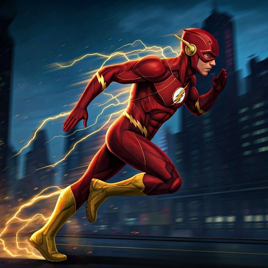 The Flash Sprinting Through an Electric Cityscape