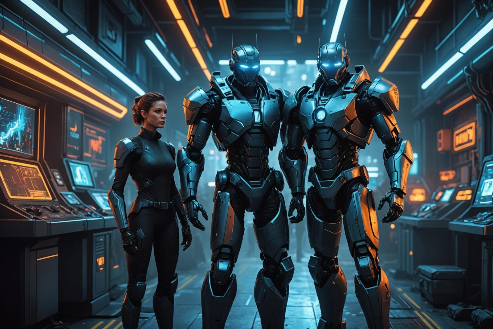 Cyberpunk Master and Apprentice Digital Painting