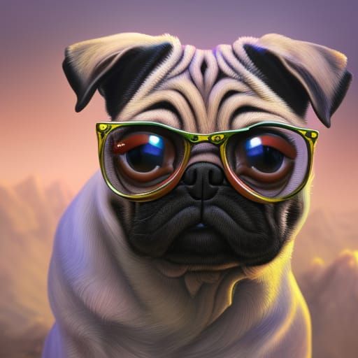 Cute Pug with Shades: Detailed Matte Painting
