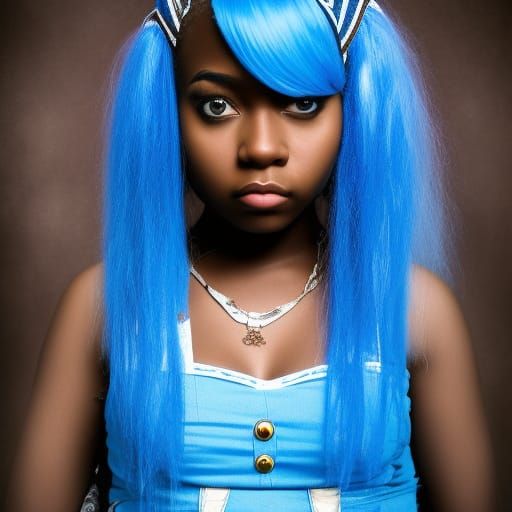 Hyperrealistic Portrait of Blue-Haired Girl as Alice
