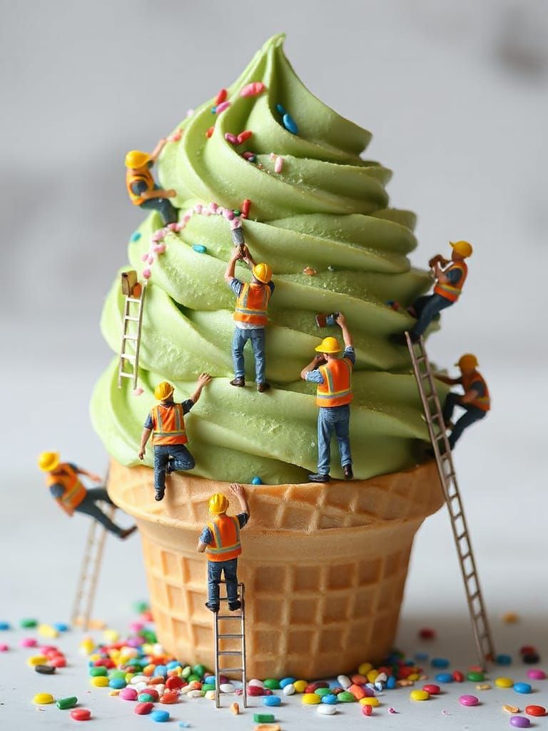 Matcha Ice Cream Construction Crew: A Whimsical Scene