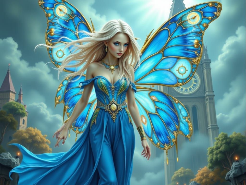 Aetherclockpunk Elf with Butterfly Wings and Clock Details