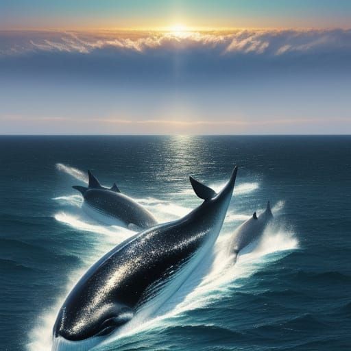 Whales in Dreamy Oceanic Realism