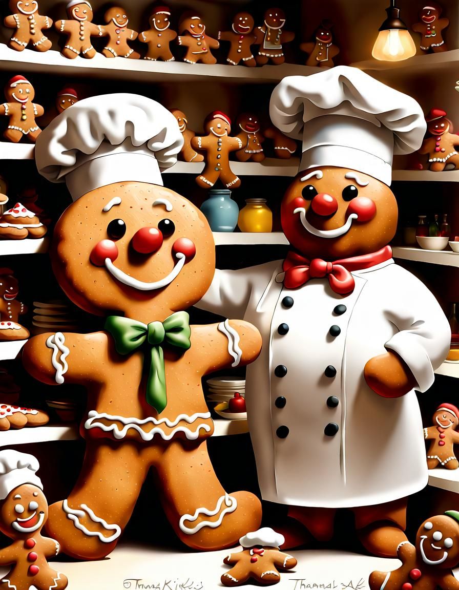 Gingerbread Man Reaching Chef in Storybook Illustration