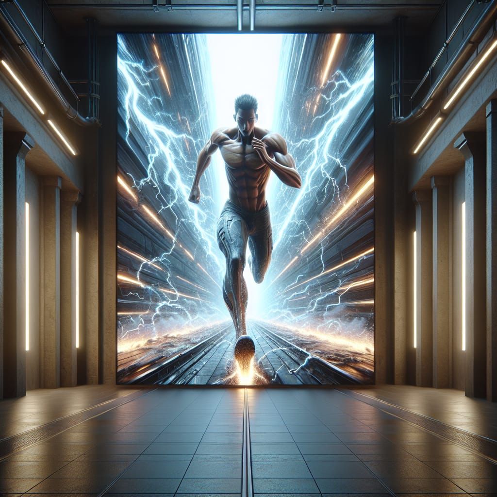 Shirtless Speedster in Lightning Corridor Concept Art