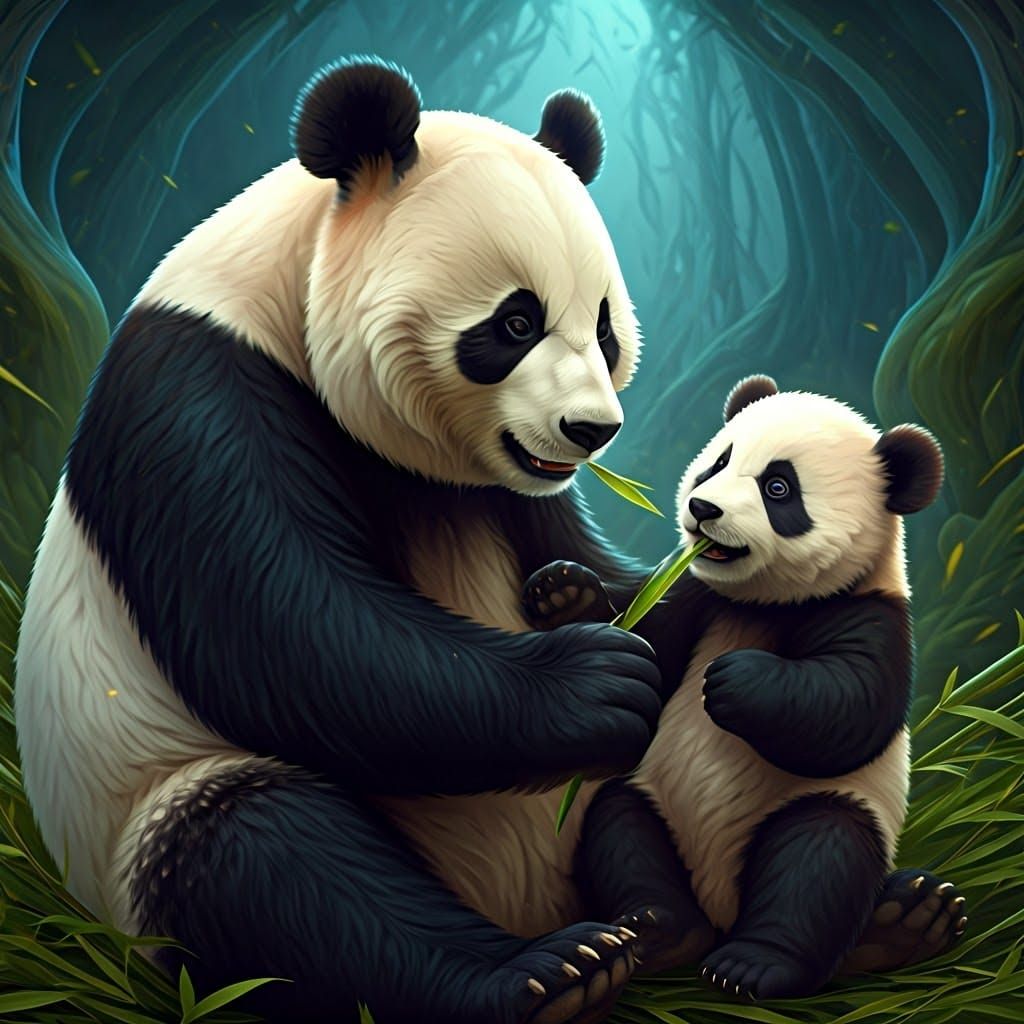 Mama Panda and Cub in Mystical Realm