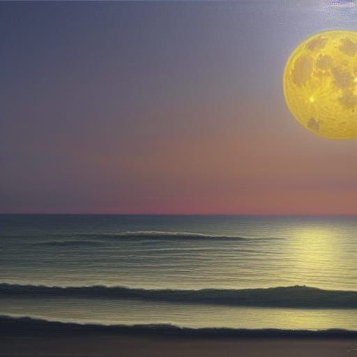 Full Moon Over Ocean in Romantic Realism