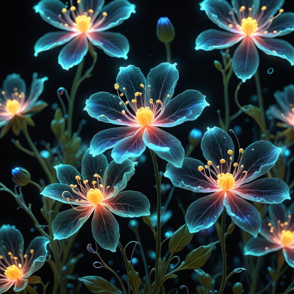 Bioluminescent Lumivora Blooms in Misty Marsh