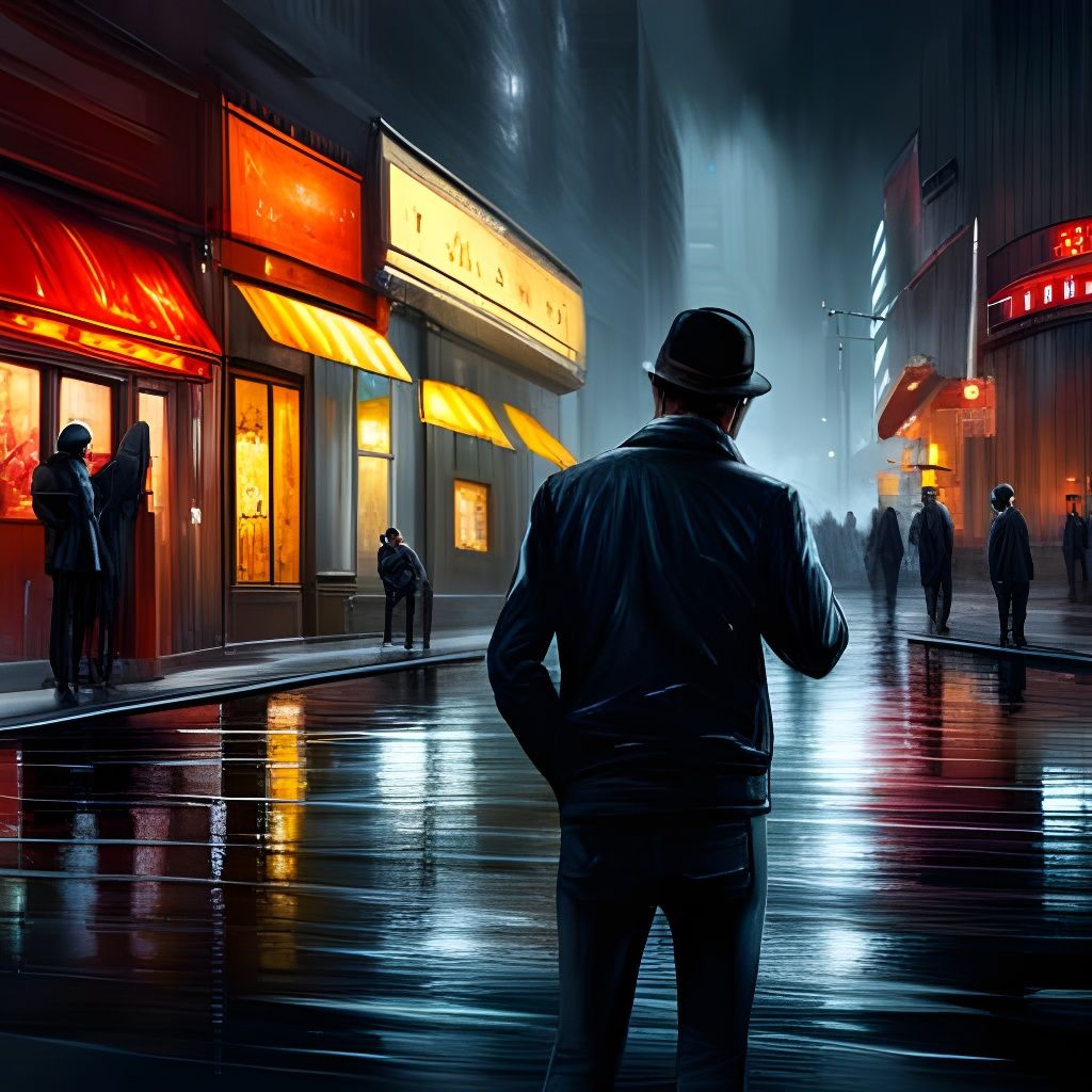 Noir City Street in Rain: Hyperrealistic Concept Art